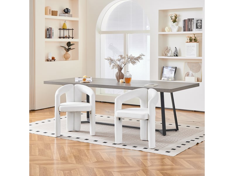 Lot de 2 chaises de salle à manger avec accoudoirs, dossier ergonomique enveloppant, assise rembourrée en velours, charge 150 kg, beige - Conforama C