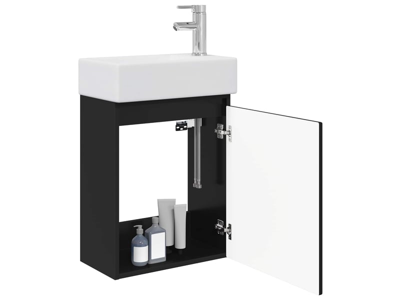  Meuble de rangement salle de bain avec robinet noir 45.5x22.5x84 cm shl1954  - Conforama C