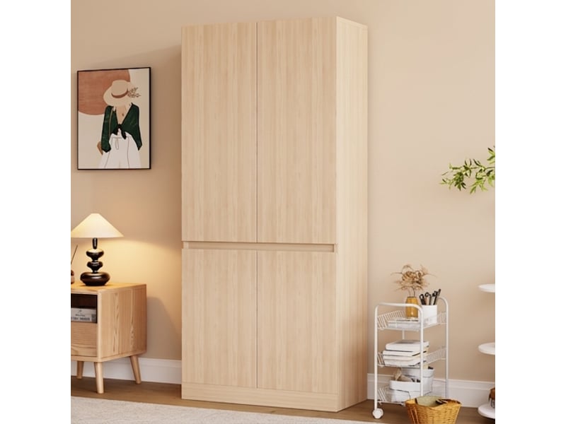  Armoire penderie 2 portes en bois naturel 70x40x170 cm avec compartiments de rangement, meuble de chambre  - Conforama B
