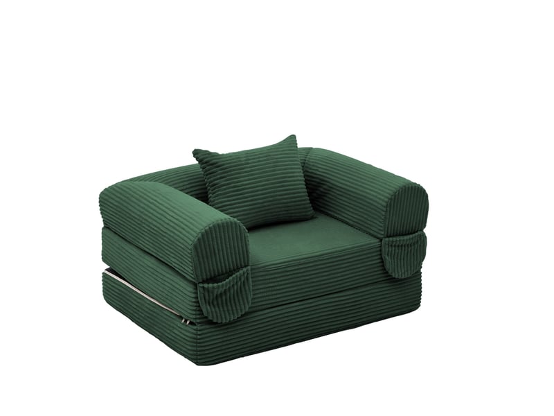  Fauteuil-lit convertible 1 place en velours côtelé vert, 120 x 85 x 65 cm  - Conforama A