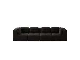 Canapé droit modulable 4 places velours côtelé noir – 386 x 104 x 69 cm
