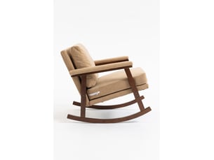 Fauteuil à bascule mid-century moderne 83x73x80cm – assise rembourrée pour salon, chambre et véranda – avec piétement en bois - velours - marron