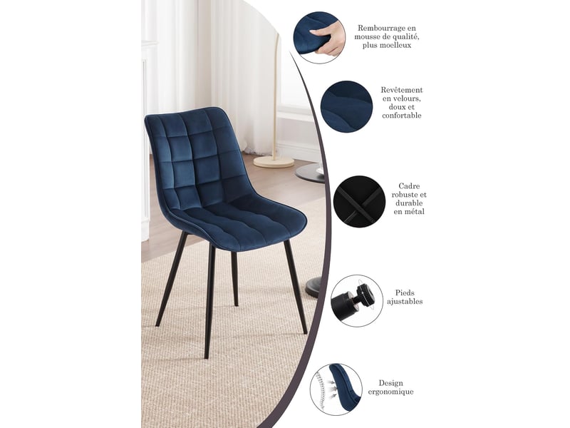  8 x chaises de salle à manger woltu, chaise de cuisine, siège en velours, pieds en métal, bleu  - Conforama E
