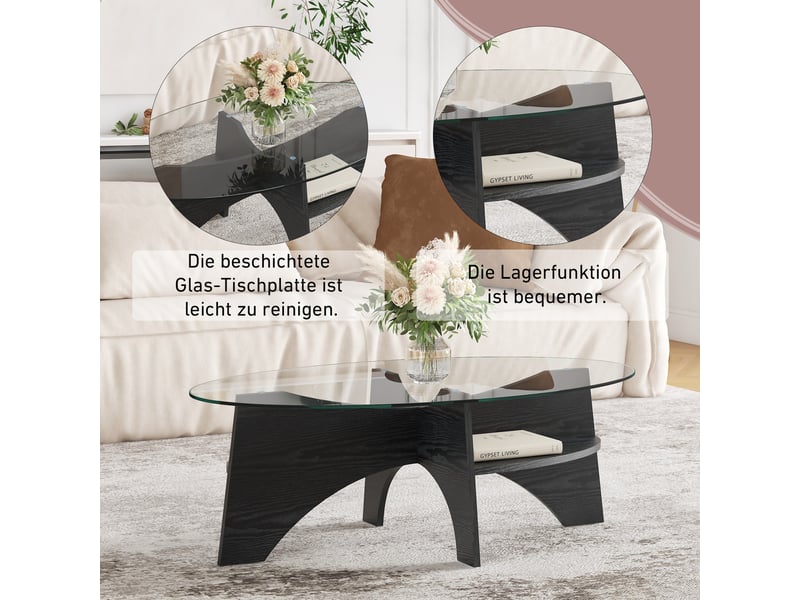  Table d'appoint ovale 104.9×60×35.6 cm, mdf et verre, noir et transparent Fay Lum - Conforama D