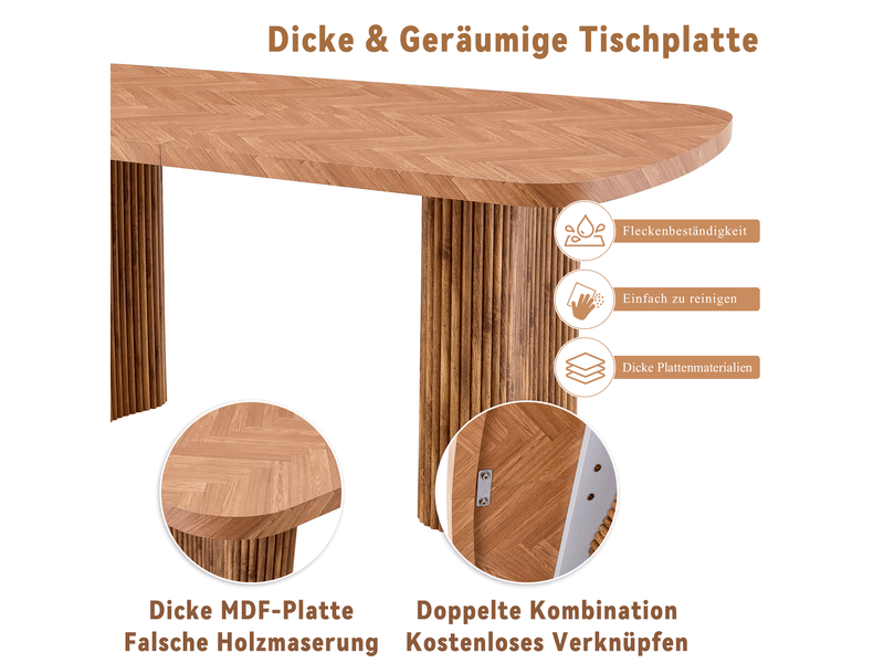  Table de salle à manger avec plateau de 4 cm et pieds en arche, style moderne, en mdf, 180×90 cm, finition noyer  - Conforama E