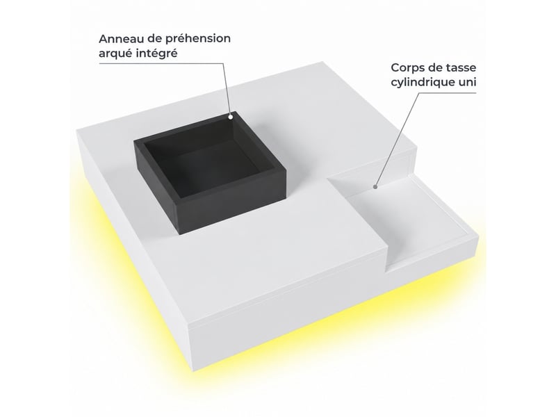  Table basse carrée avec coffre de rangement amovible et led multicolore, blanche et noire, 72 x 72 x 30 cm  - Conforama A