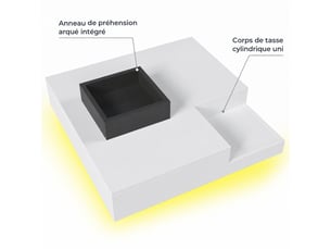 Table basse carrée avec coffre de rangement amovible et led multicolore, blanche et noire, 72 x 72 x 30 cm