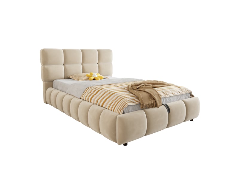  Lit rembourré pour enfant 90 x 200 cm, rangement hydraulique, avec bande lumineuse, velours, beige  - Conforama A