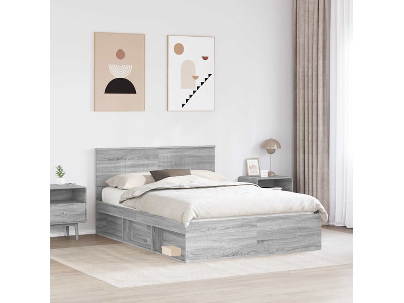  Lit double- lit adulte -  cadre de lit gris sonoma 135 x 190 cm pin massif  - Conforama B