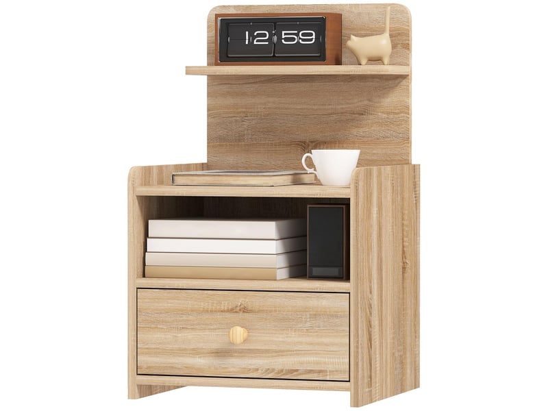  Table de chevet 1 tiroir en panneau de particules mélaminé coloris chêne 40 x 35 x 66 cm  - Conforama B