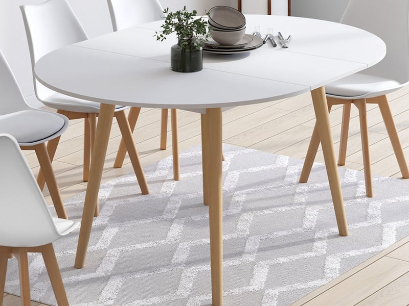Table à manger extensible ronde angela 4-8 personnes blanc pied bois 110 - 150 cm  - Conforama B