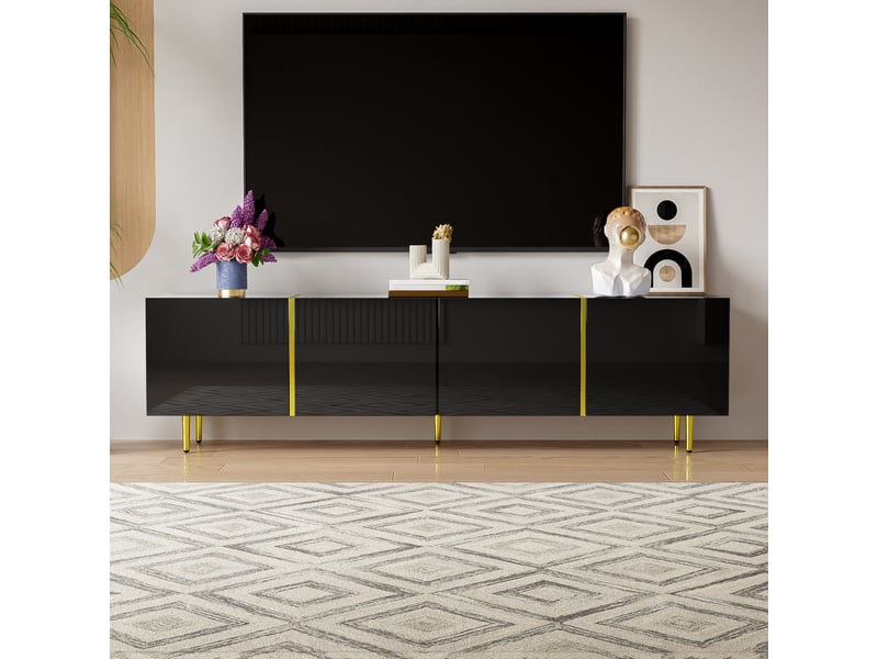  Meuble tv noir brillant et doré, 4 portes, 170 cm  - Conforama B