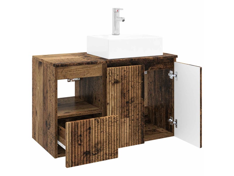  Ensemble de mobilier de salle de bain 2 pc bois ancien cf64035  - Conforama D