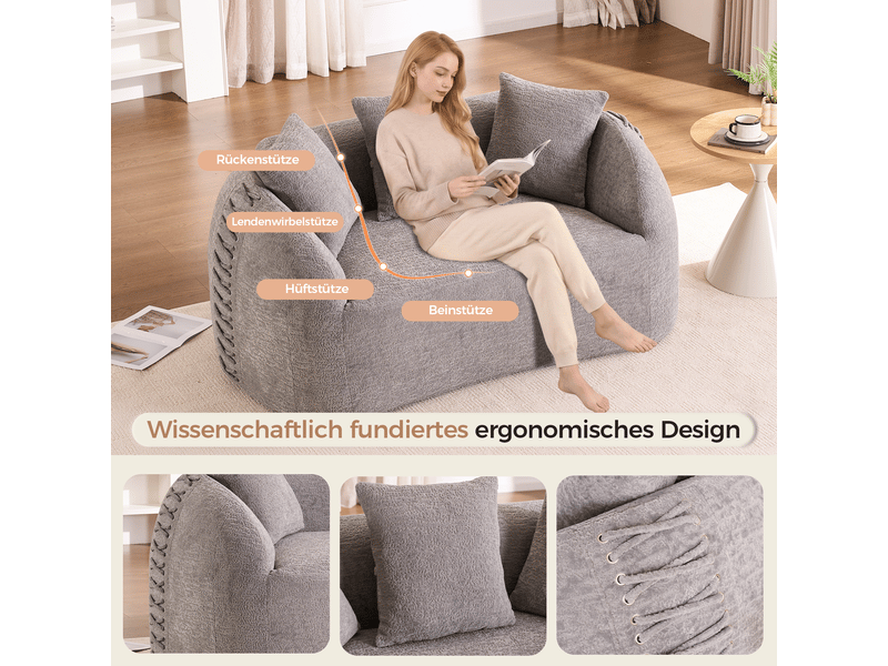  Canapé 2 places courbé duboisdesign série baseball tissu chenille  gris 155×67×90 cm  - Conforama C