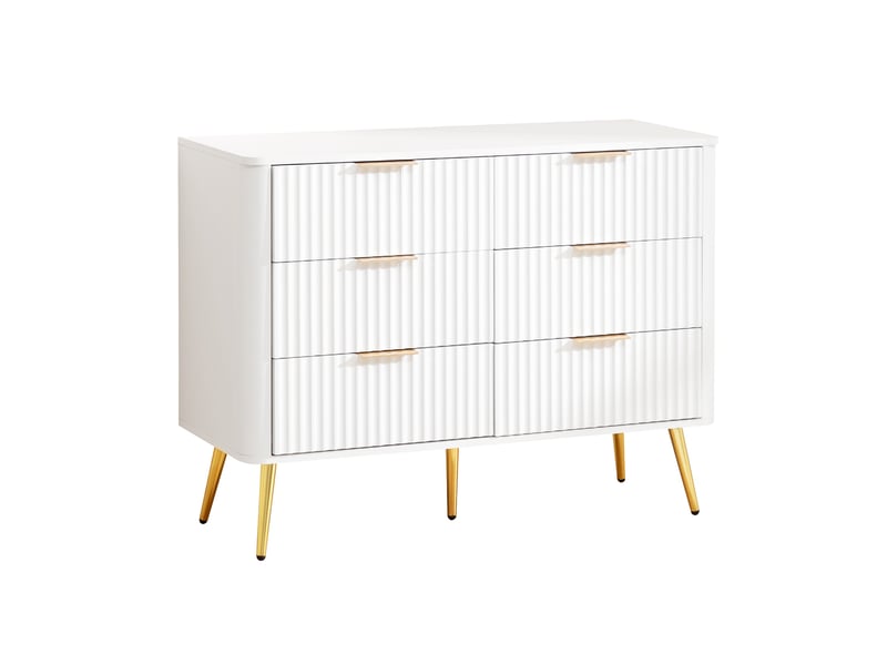 Commode 6 tiroirs, 105x40x80cm, chiffonnier meuble de rangement pour chambre salon couloir, en mdf moderne avec pieds surélevés de 20cm, blanc - Conforama A