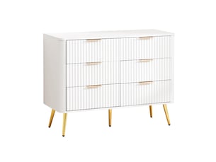Commode 6 tiroirs, 105x40x80cm, chiffonnier meuble de rangement pour chambre salon couloir, en mdf moderne avec pieds surélevés de 20cm, blanc