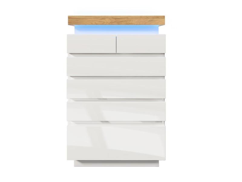 Commode haute blanche brillante 6 tiroirs led et contrôle par app - meuble polyvalent salonchambre 115x73x39 cm - Conforama A