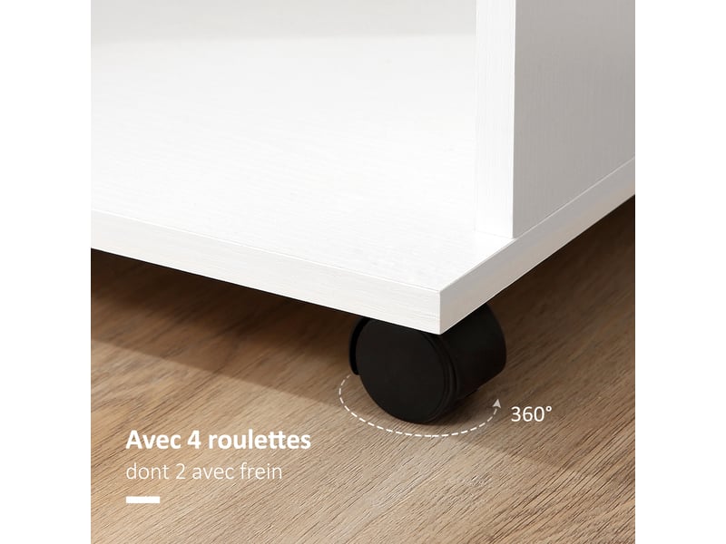  Portant à vêtements penderie mobile avec roulettes 3 étagères latérales + grand espace penderie blanc panneaux particules  - Conforama E