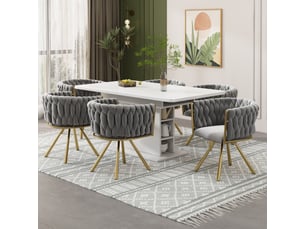 Chaise de salle à manger, lot de 6, pivotante à 360°, en velours gris et métal doré
