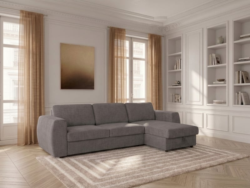  Bobochic canapé d'angle réversible convertible coffre hugo ouverture express tissu texturé gris foncé 140x190 réversible HUGO - Conforama B