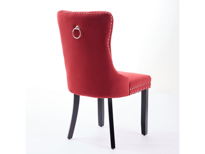 Chaises de salle à manger velours de2001wr bordeaux lot de 2 avec pieds bois et clous décoratifs - Conforama E