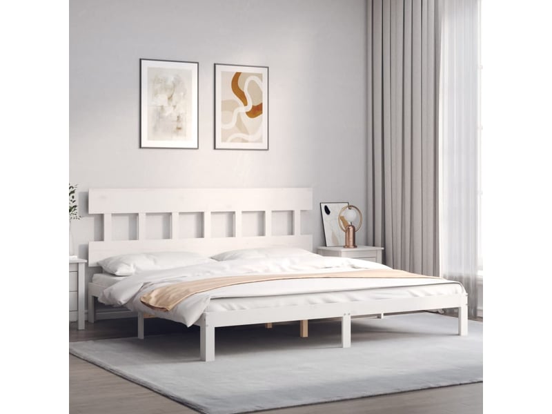  Lit double- lit adulte -  cadre de lit sans matelas blanc 200x200 cm bois massif de pin  - Conforama B