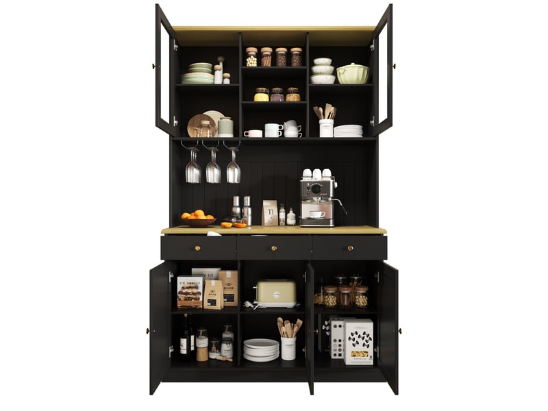  Buffet haut de salle à manger 120×40×191 cm, avec rangement, prise électrique intégrée, ports usb-c et usb-a Jamama eleni - Conforama A