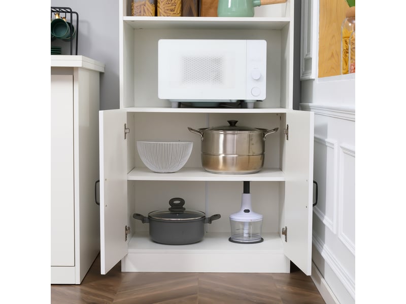  Buffet de cuisine haut avec niche micro-ondes et étagères réglables - lpospi - 4 portes mdf blanc 70 × 40 × 170 cm  - Conforama C