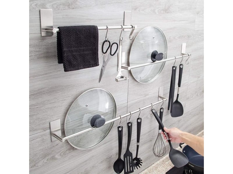  10 crochets en s en acier inoxydable, 90 mm de hauteur, 60 mm de profondeur et 3 mm d'épaisseur – pour suspendre les ustensiles de cuisine, gris  - Conforama B