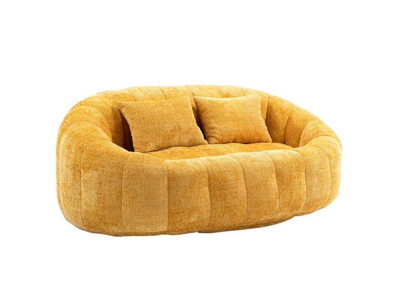  Canapé droit 2 places 144,93x95x62,99 cm, fauteuil poire confortable, meuble de salon pour chambre ou bureau, chenille, jaune  - Conforama A