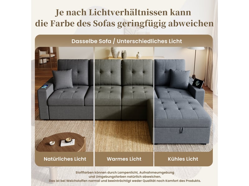  Canapé d'angle modulable 4 places gris antique avec éclairage led intégré et ports usb  - Conforama D