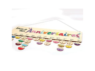 Calendrier des anniversaires en bois 40 x 12 cm
