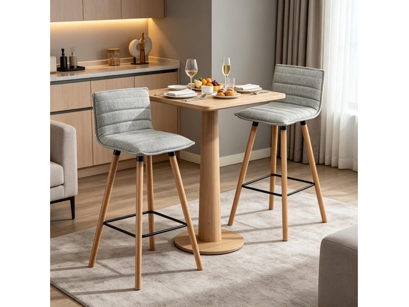  Lot de 2 tabourets de bar 48x48x99,5 cm – gris clair – dossier, repose-pieds et assise rembourrée  - Conforama B