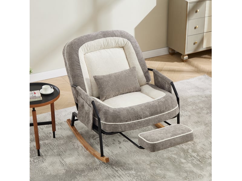 Fauteuil à bascule modenvie inclinable avec repose-pieds coulissant 80 x 87 x 95 cm gris clair fausse fourrure - Conforama B