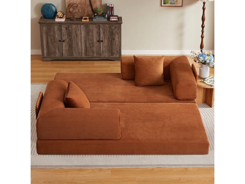  Canapé convertible 3 places canapé de sol tatami en mousse avec 2 coussins terracotta  - Conforama C