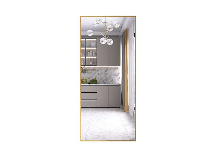  Miroir sur pied 180x80cm - miroir grand format en verre trempé avec cadre en aluminium - doré  - Conforama D
