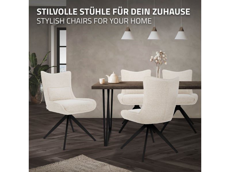  Ml-design chaise salle à manger pivotante à 360° en tissu bouclette beige, piètement étoile en acier robuste, coussin lombaire intégré, siège rembourré confortable pour salon et cuisine, max 120 kg  - Conforama E