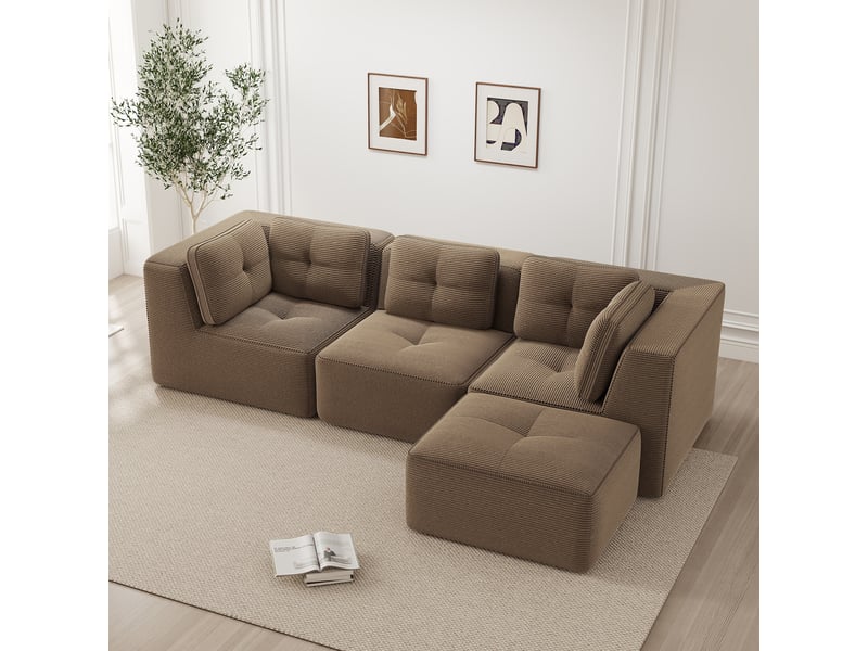 Canapé d’angle modulable 3 places velours côtelé marron – 297 x 177 x 69 cm Fay Lum - Conforama W