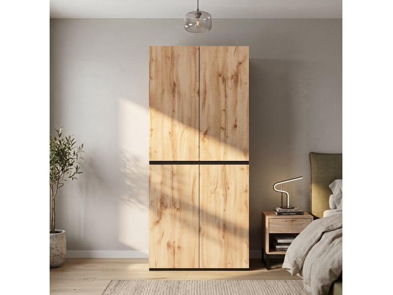  Armoire 90x50x200 cm 4 portes mdf chêneblanc  - Conforama C