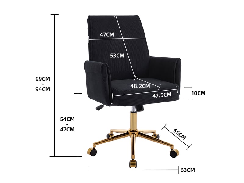  Chaise de bureau pivotante ergonomique avec soutien lombaire - lpospi - base dorée, velours côtelé noir  - Conforama D