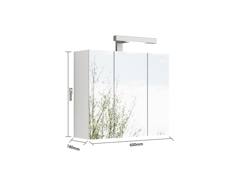 Armoire de salle de bains murale blanche 60 cm à 3 portes miroir, led et prise schuko, rangement pratique - Conforama C