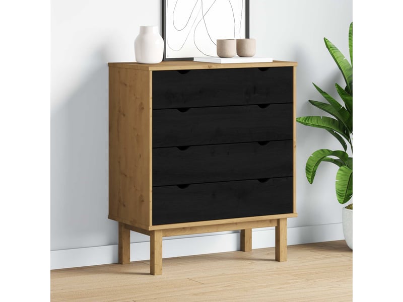  Commode, armoire à tiroirs bureau otta noir 76,5x39,5x90 cm bois de pin massif  - Conforama B