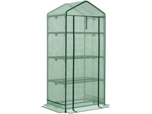 Mini-serre de culture 69 x 49 x 125 cm – verte – 3 étagères, porte enroulable et structure métal