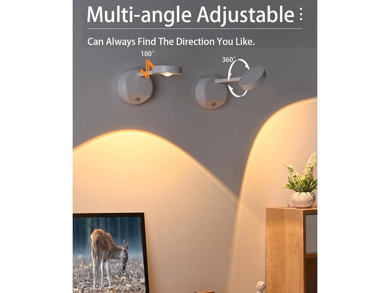 Projecteur à détection de présence humaine, 3 couleurs, luminosité réglable, rotation magnétique à 360°, livré avec télécommande, blanc LJY0795 - Conforama D