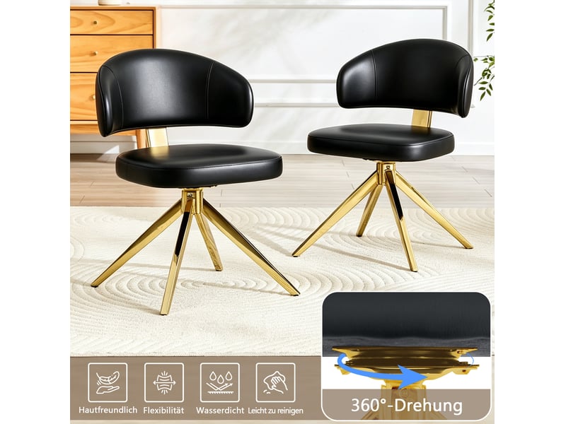  Chaise pivotante moderne 54 x 50,5 x 77 cm – noir et doré – assise confortable, rotation complète à 360°  - Conforama D