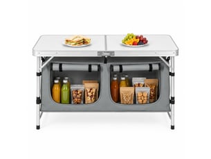 Table de camping ulevr pliante avec sac de rangement suspendu, 120 x 47 cm, hauteur réglable 62 ou 69,5 cm, aluminium et mdf, blanc et gris