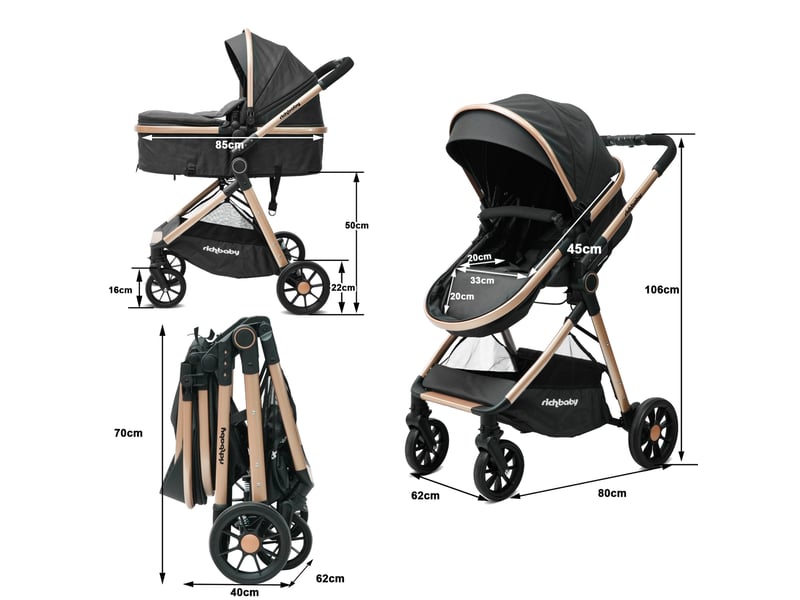  Poussette 2 en 1 80x62x106 cm réversible noir antique  - Conforama D