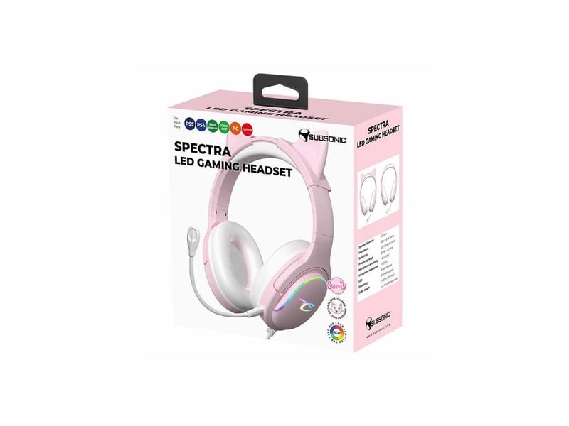  Casque gaming subsonic spectra led filaire rose candy pink 50 mm rgb micro repositionnable commande volume muet AABYA94811 - Conforama E
