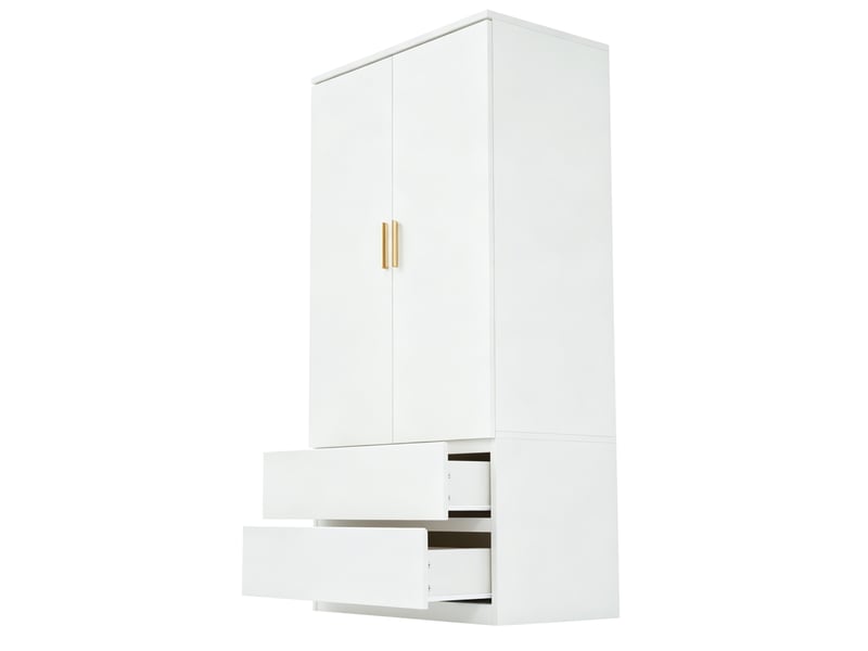  Armoire 70x50x170 cm multifonction avec 2 tiroirs et panneau perforé, blanc  - Conforama E