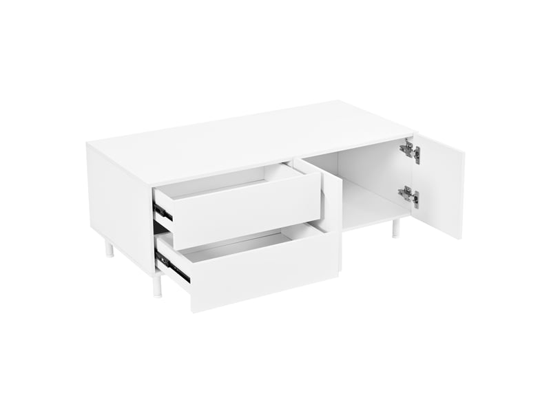  Ensemble meuble tv et table basse avec 6 portes 4 tiroirs rangement fermé et pieds acier pour salon en mdf blanc  - Conforama A